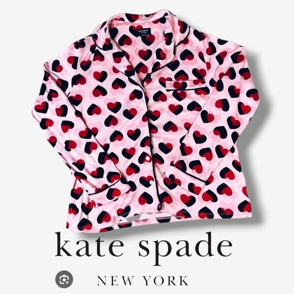Kate Spade New York Women’s Pink Hearts Sleepwear Small Button Down Pajama Shirt - Picture 5 of 5
